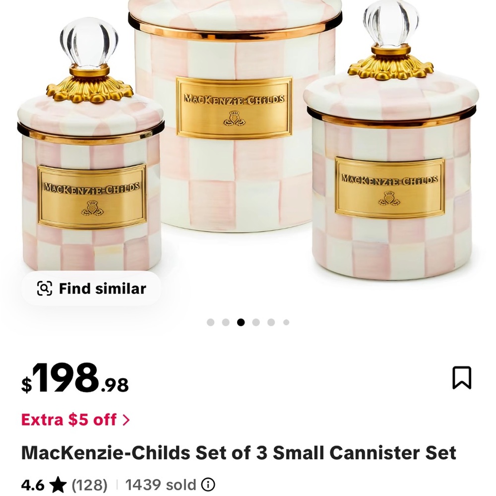 MacKenzie-Childs Pink and Gold  Canister Set - Picture 2 of 2